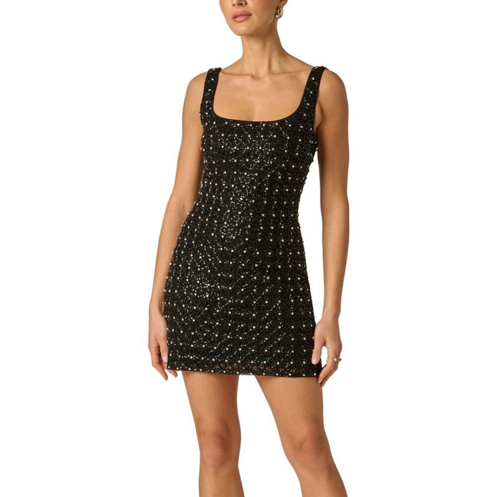 Adrianna Papell Womens Fully Beaded Mini Dress, Black